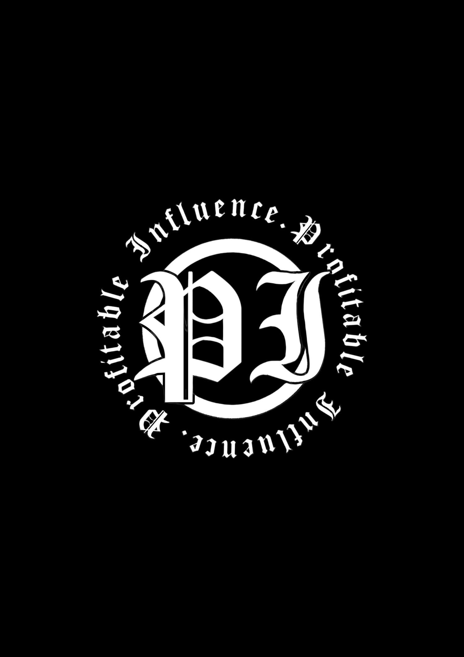 White logo with text on a black background